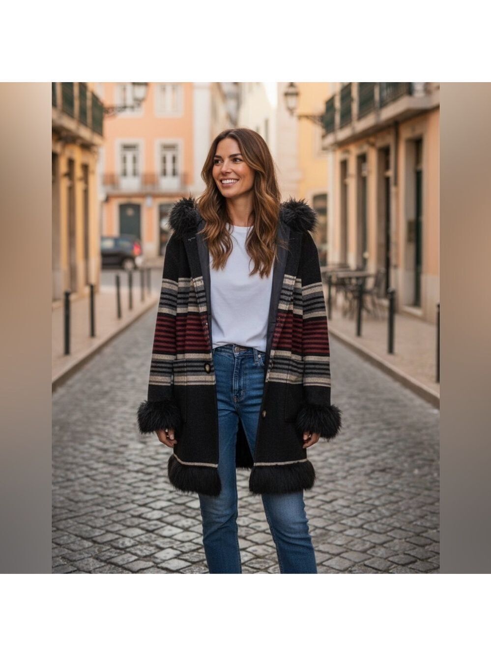 Tasha Polizzi Wool Striped Blanket Coat